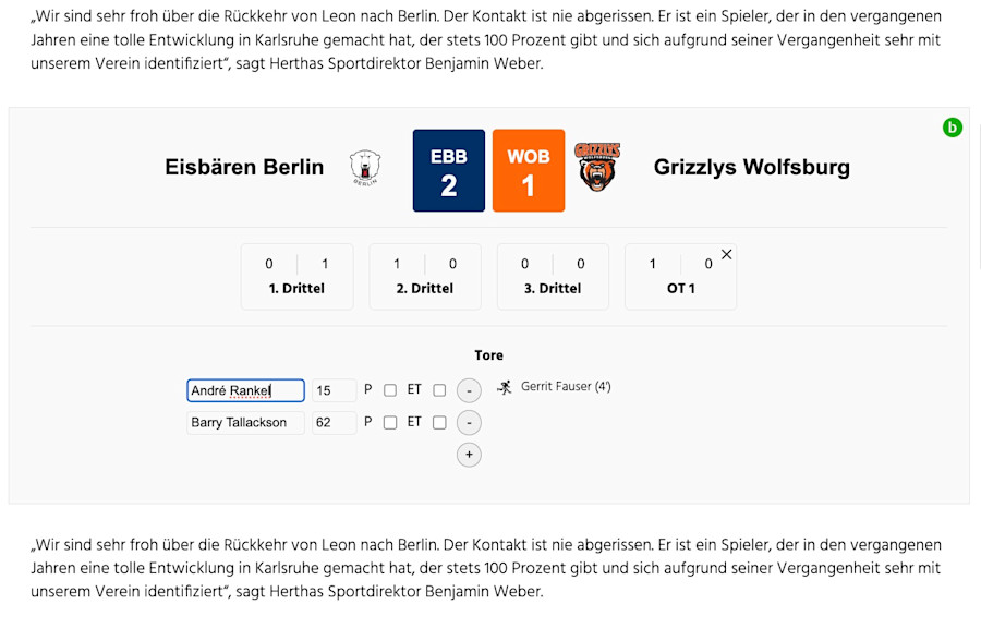Edit ice hockey games in editor