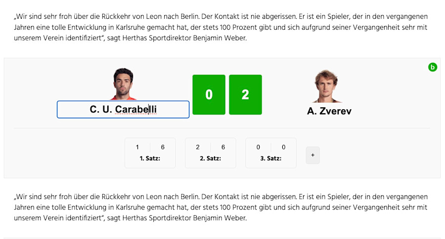 Edit tennis matches in editor